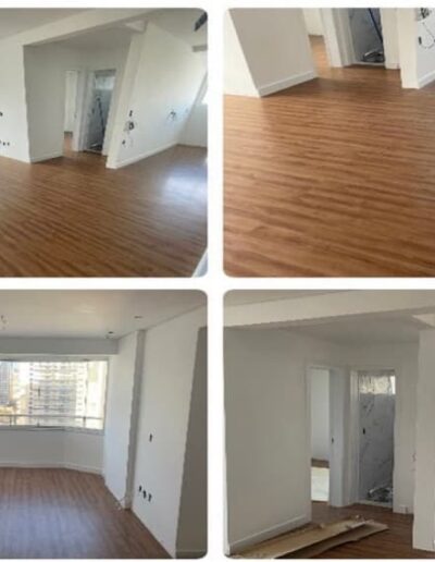 colagem com quatro fotos mostrando a reforma de um apartamento